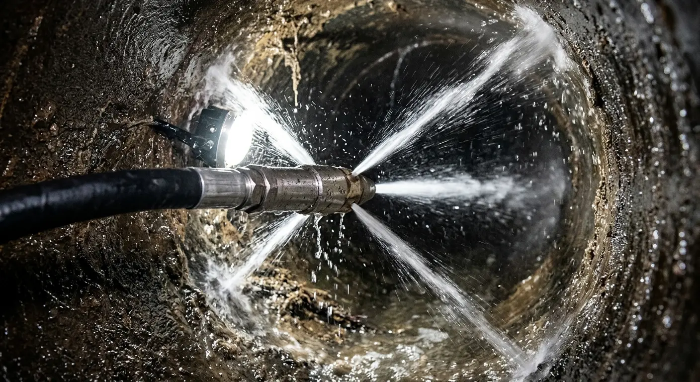 High-pressure hydro jetting nozzle cleaning sewer pipe for Storm Drain Cleaning in Carpentersville